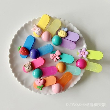【臺灣出貨】韓版卡通新款兒童鴨嘴夾拚色卡通圓珠邊夾劉海夾對裝寶寶髮飾頭飾 2GK9