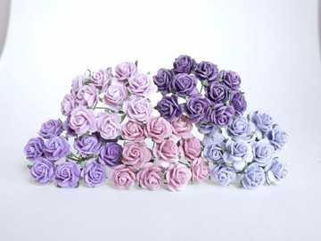紙花中心裝飾品，60 件。迷你玫瑰，尺寸 1.5 厘米，紫色