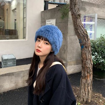 西本/仙女~韓版網紅真兔毛帽子女加厚保暖皮草帽文藝顯臉小針織帽