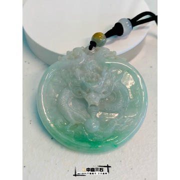 中森寶石🔮翡翠 天然 緬甸玉 龍牌 項鍊 吊墜 白底青 春帶彩 玉龍牌 A貨 手工精雕 天然緬甸玉 玉掛件 龍彫刻