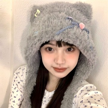 免運🔥網紅帽子護耳帽小熊y2k冬季學生騎車防寒防風女加絨繫帶毛絨帽 加厚 毛線帽 針織帽 冷帽 毛帽 漁夫帽 保暖帽