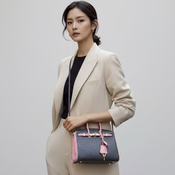 【M2nd】卡希瓦鴕鳥皮迷你柏金包-灰粉(T9407A)