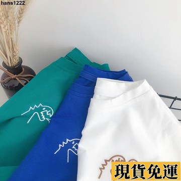 💦台灣限時低價💦 兒童純棉T恤夏裝新款卡通恐龍男童女童寶寶短袖上衣韓版打底衫潮中大童夏裝T恤 速乾短T 運動短袖 男