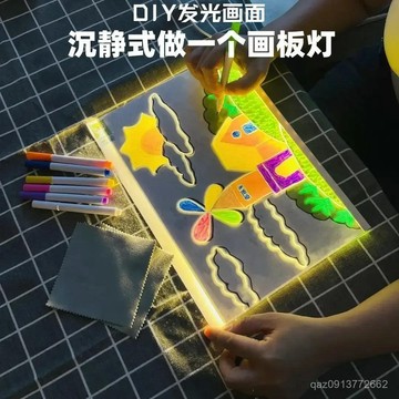 🔥桃園出貨🔥兒童禮物髮光液晶diy手寫闆兒童護眼畵闆燈送7支彩筆可擦寫益智