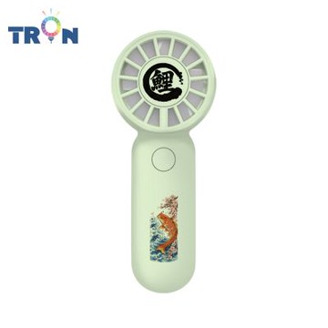 TRON 迷你手持風扇 綠色 浮世繪風 三檔風速 防丟掛繩 充電風扇