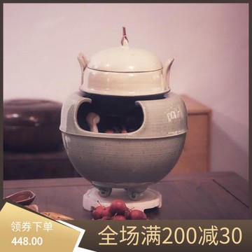 景德鎮半齋 粉引冰裂紋小白茶鍋套組茶釜砂鍋手工煮茶鍋土鍋火缽