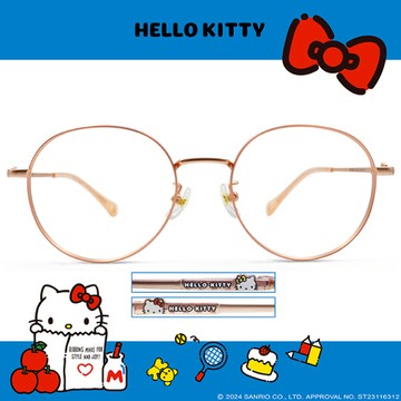 HELLO KITTY▪︎經典｜文學雅致格子 圓框眼鏡｜水晶粉