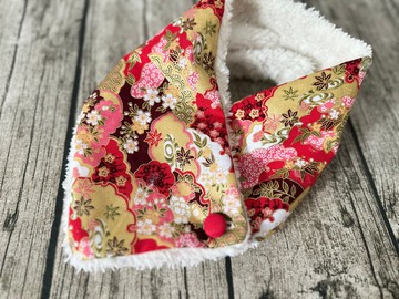 英國手工製作 和風粉紅金櫻花 珊瑚絨保暖圍巾圍脖頸巾 客製尺寸