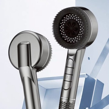 按鍵式過濾增壓蓮蓬頭 可拆卸按摩刷頭 星空灰