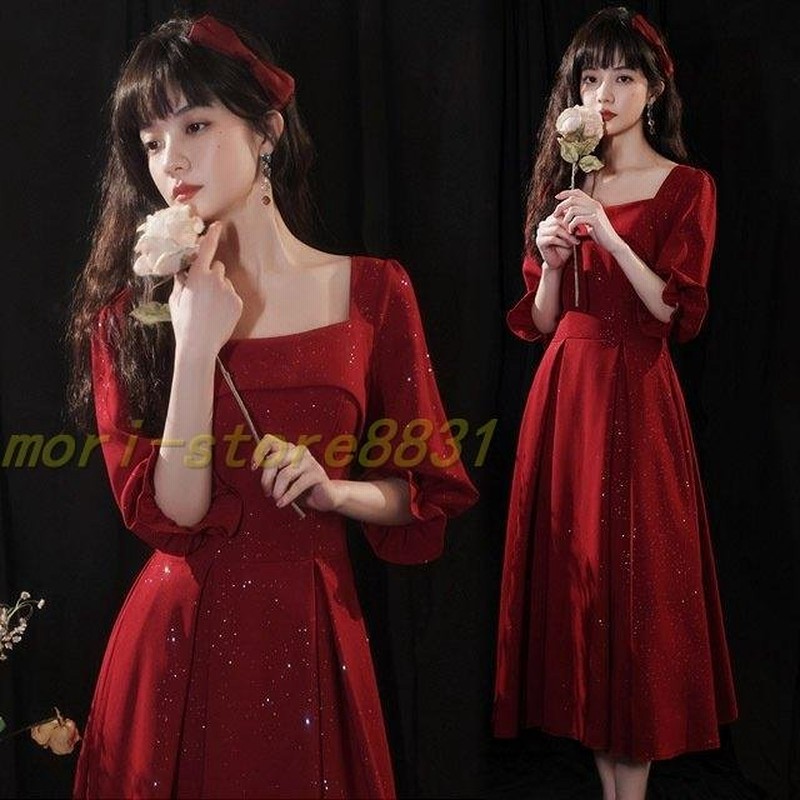 パフスリーブ お呼ばれドレス Aライン ワンピース ワイン赤 フォーマル 結婚式ドレス ロング ミモレ丈 パーティードレス 誕生日 二次会 成人式ドレス 通販 Lineポイント最大0 5 Get Lineショッピング