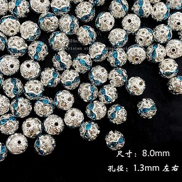 DIY飾品✨ 鑲鑽花球8mm爆閃串珠隔珠鏤空帽珠彩鑽花帽球diy手鍊項鍊隔珠配件 DIY串珠 手作材料 飾品配件