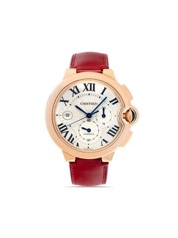 Cartier - pre-owned Ballon Bleu 44mm - men - Leather/18kt Rose Gold - One Size - Silver