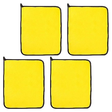 小麥購物 L4118 可掛式加厚雙面珊瑚絨洗車布玻璃擦拭巾  4個  灰色 + 黃色