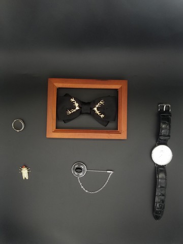 黑色真絲金屬麋鹿領結聖誕主題蝴蝶結