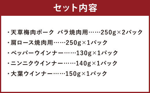 天草梅肉ポーク 焼肉 5種セット 1.17kg 豚バラ 肩ロース ウインナー