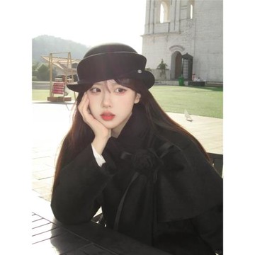 黑色羊毛帽子女冬季法式赫本風卷邊高級感禮帽漁夫帽小香風貝雷帽
