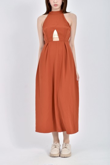 (S) 【尚樺私服】質感收腰無袖橘色洋裝