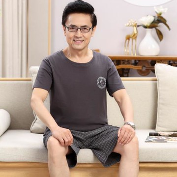 爸爸睡衣 中老年 男中年夏男士夏天棉男款夏季短袖夏款純棉老年款