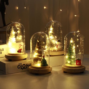 木質迷你圣誕節禮物樹家用辦公桌面小擺件場景布置圣誕裝飾品發光 99購物節