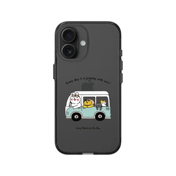 iPhone 16 Clear (相機按鈕) 酷墨灰 - 懶散兔與啾先生 Lazy Rabbit and Mr.Chu - Journey