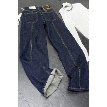 花匣子flower高品質時尚拼接大直筒褲 顯瘦高腰牛仔褲闊腿褲61675