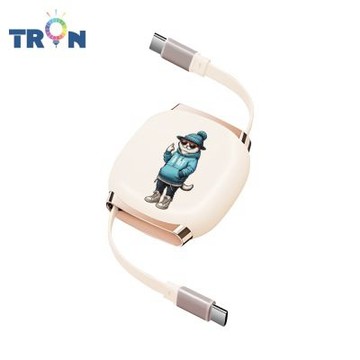 TRON 100W Type-C 伸縮快充線 1M 奶茶色 可愛的貓狗動物C 4檔長度調整 可充筆電 適用i15以上手機 平板