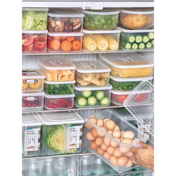 日本進口家用冰箱水果保鮮盒套裝大容量長方形塑料密封食品盒帶蓋