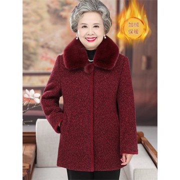 老年人冬裝毛呢外套女大碼媽媽水貂絨大衣加厚加棉老太太奶奶衣服