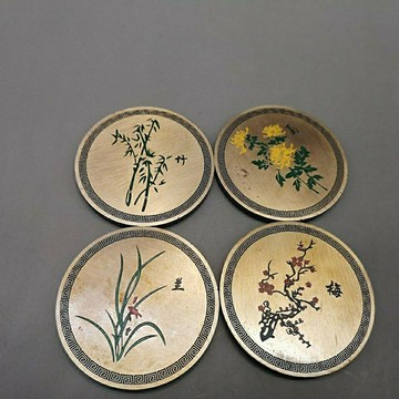 鎮尺文房四寶復古銅鎮尺 鎮紙 壓尺 梅蘭竹菊圓形鎮尺四枚一套