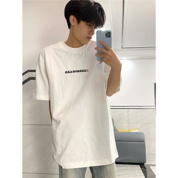 白色重磅字母印花短袖T恤男2024新款夏季美式高街設計感小眾上衣