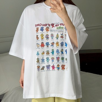 正韓Unisex 印花寬版柔棉短袖T恤 2色 YUPPIE 預購商品 0304