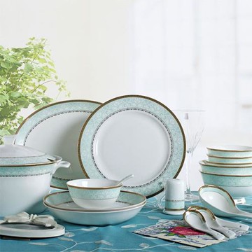 凡瑞斯歐式特價款家用送禮多人盤子碗碟子骨瓷餐具套裝組合陶瓷器