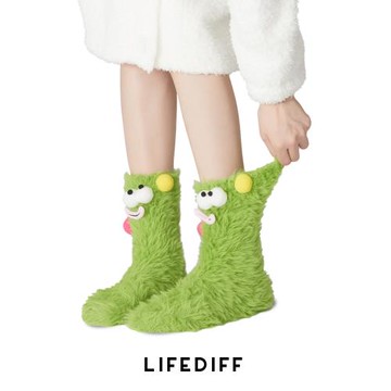 水貂絨襪子女搞怪可愛卡通秋冬加厚保暖地板襪家居襪睡眠襪中筒襪
