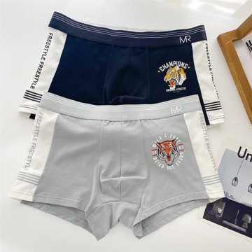 探路貓2條裝 虎印花男士內褲純棉平角四角褲潮舒適青年透氣短褲頭