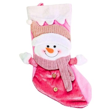 摩達客 耶誕 夢幻聖誕雪人絨布聖誕襪  粉紅色  1個  49 x 22cm