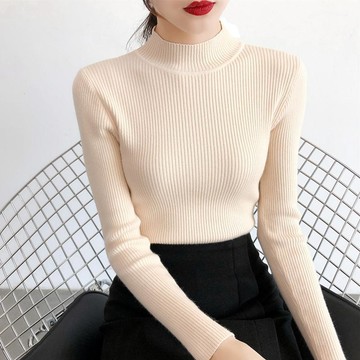 秋冬新款半高領毛衣打底衫洋氣百搭修身長袖內搭針織衫女春秋