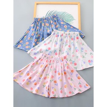 新款漂亮裙褲女童夏季洋氣綿綢短褲寶寶人造棉兒童闊腿外穿熱褲薄