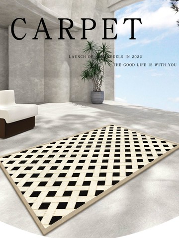 法式格子客廳茶幾毯輕奢高級感臥室ins風床邊毯復古家用房間地毯