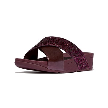 LULU 水鑽混合金屬交叉涼鞋-金屬李子色