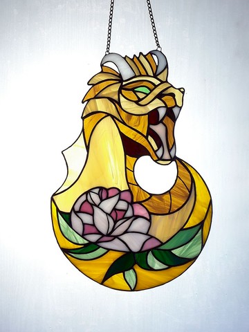 彩繪玻璃龍捕夢網月亮蓮花裝飾面板陽光捕集器