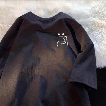 【臺灣出貨 免運】恤 日韓係簡約印花t 寬鬆加大碼短袖oversize短tee男女衕款上衣新款衣服 短袖T恤