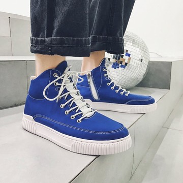 FINDSENSE品牌 2018 韓國原裝  男 秋季 舒適 透氣 原宿 側拉運 帆布鞋 高幫 繫帶鞋子 潮流休閒鞋