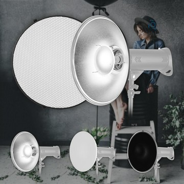16 英寸美妝盤影樓攝影反光罩帶蜂窩軟布適用於 Bowens Mount Speedlite 頻閃燈(銀色內表面)Mce