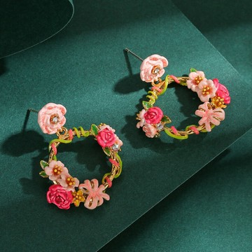 【巴黎精品】現貨+預購 耳環琺瑯耳飾-彩釉玫瑰花環鑲鑽女飾品a1gf22