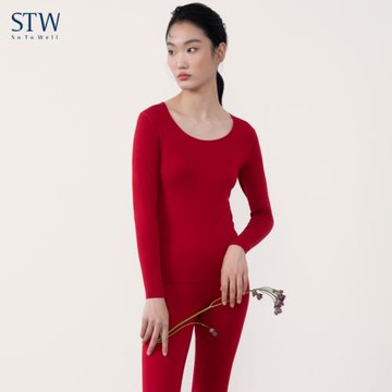 STW本命年保暖內衣套裝女結婚新娘紅色秋冬內穿加絨無痕秋衣秋褲
