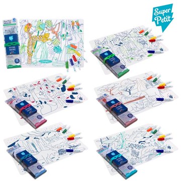 【法國Super Petit】矽膠彩繪餐墊 - 野生動物(雅馬遜雨林/叢林動物/熊貓/非洲草原/北美針葉林/大堡礁)