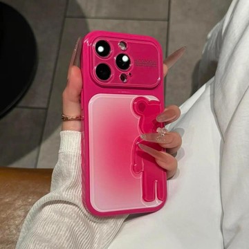 網紅高級漸變立體熊適用蘋果16promax手機殼iPhone17全包防摔15女