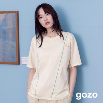 【gozo】配色密拷邊連袖T恤(米白/黑色_F) | 女裝 圓領 休閒