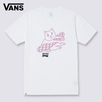 Vans 男女款白色滑板貓圖案短袖T恤