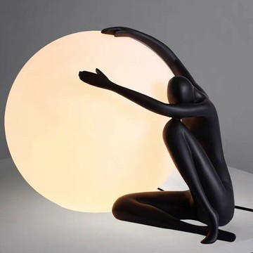 開公司票/免運 現代藝術創意人行雕塑抱球裝飾臺燈樣板房客廳臥室床頭圓球燈調光 LPS/AL9/11 公司貨 快速出貨